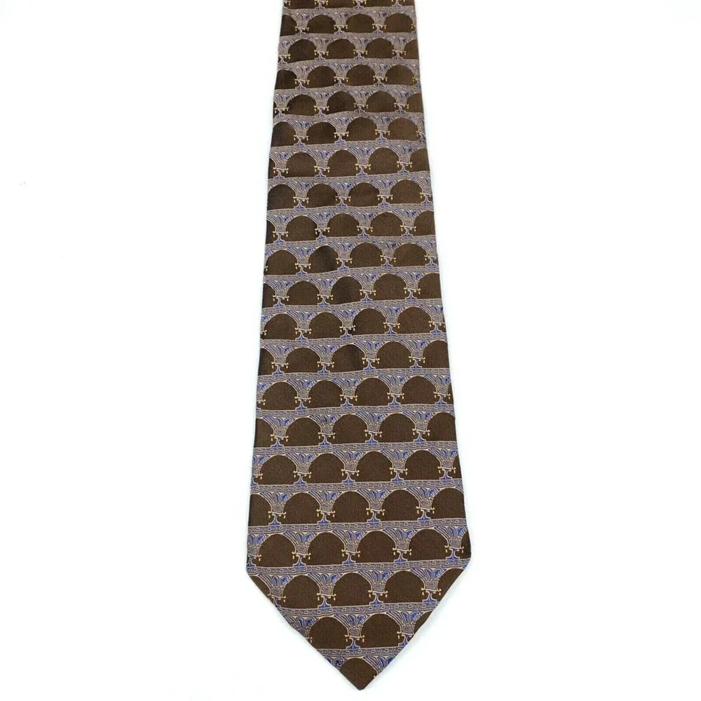 Brodeur Carvell La Vita Di Moda Tie Brown Blue 100% Silk Made in Italy Necktie